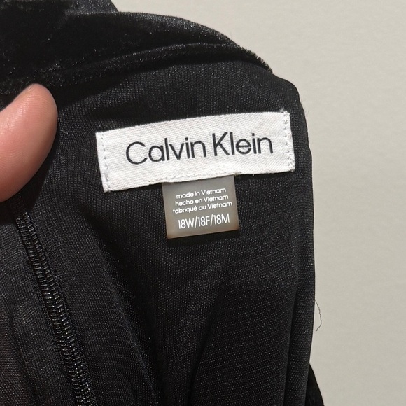 New Calvin Klein Velour Velvet Black Puff Sleeve Knee Dress 18W Whimsygoth Holid - Picture 4 of 11